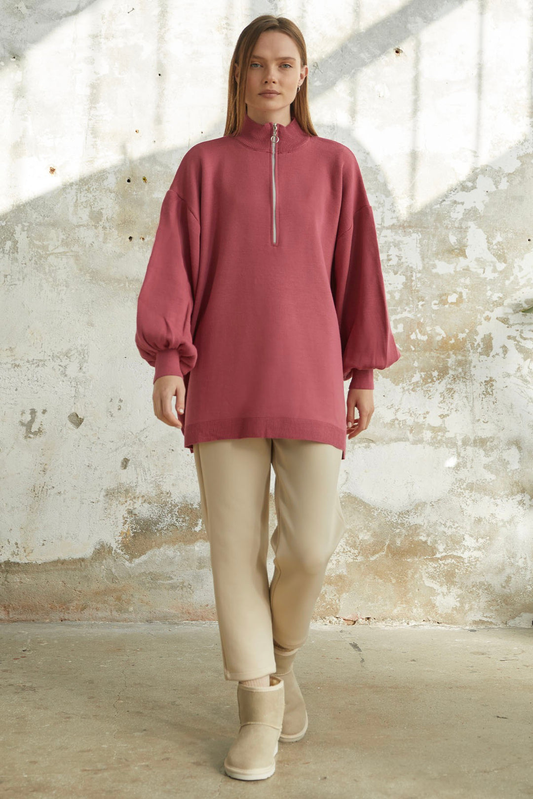MDS Women Sara Zippered Knit Tunic - Pink - Charleroi
