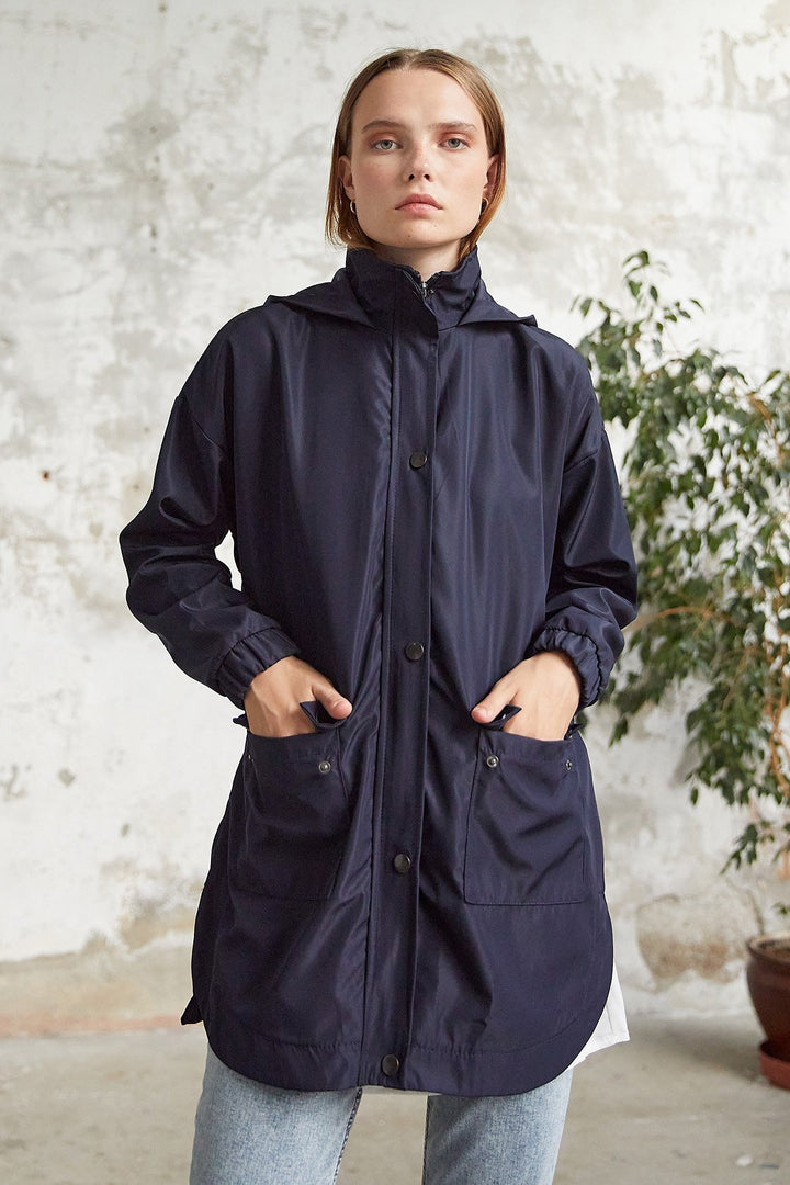 MDS Women Rosa Short Belted Trench Coat - Navy - Stuttgart