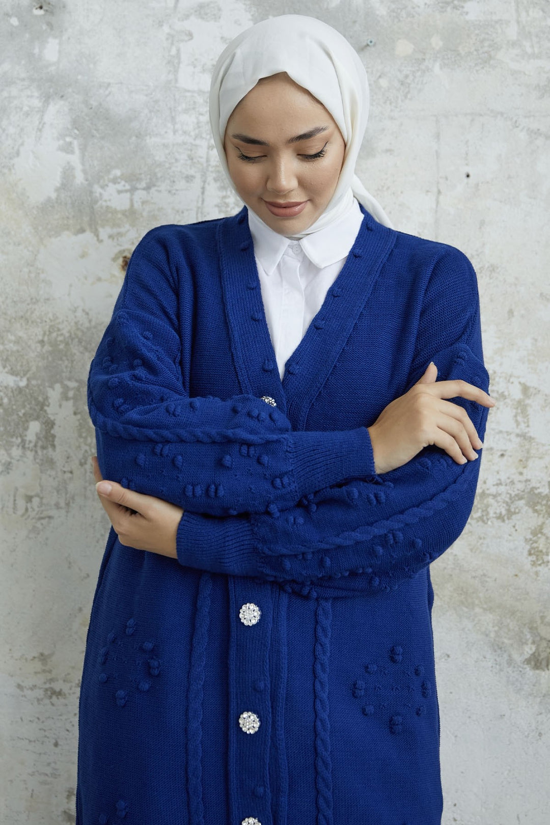 MDS Women Lomira Stone Button Detailed Cardigan - Navy - Santa María Huatulco