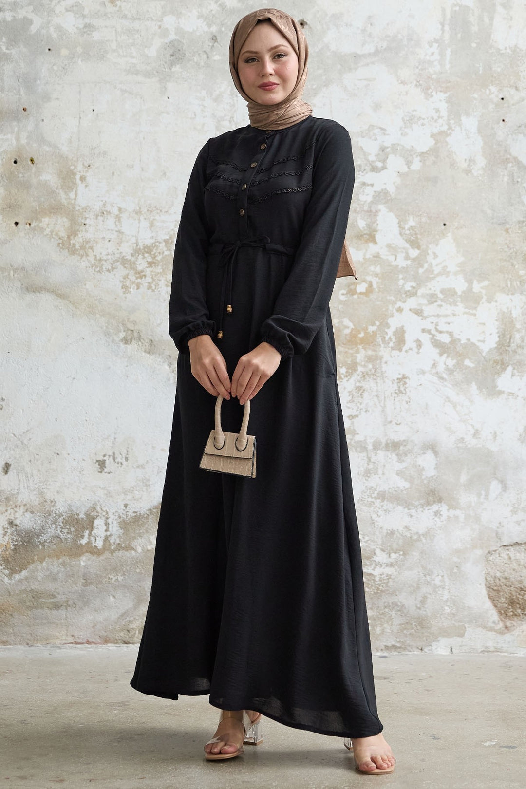 MDS Women Lace Detail Black A-line Dress - Melitopol