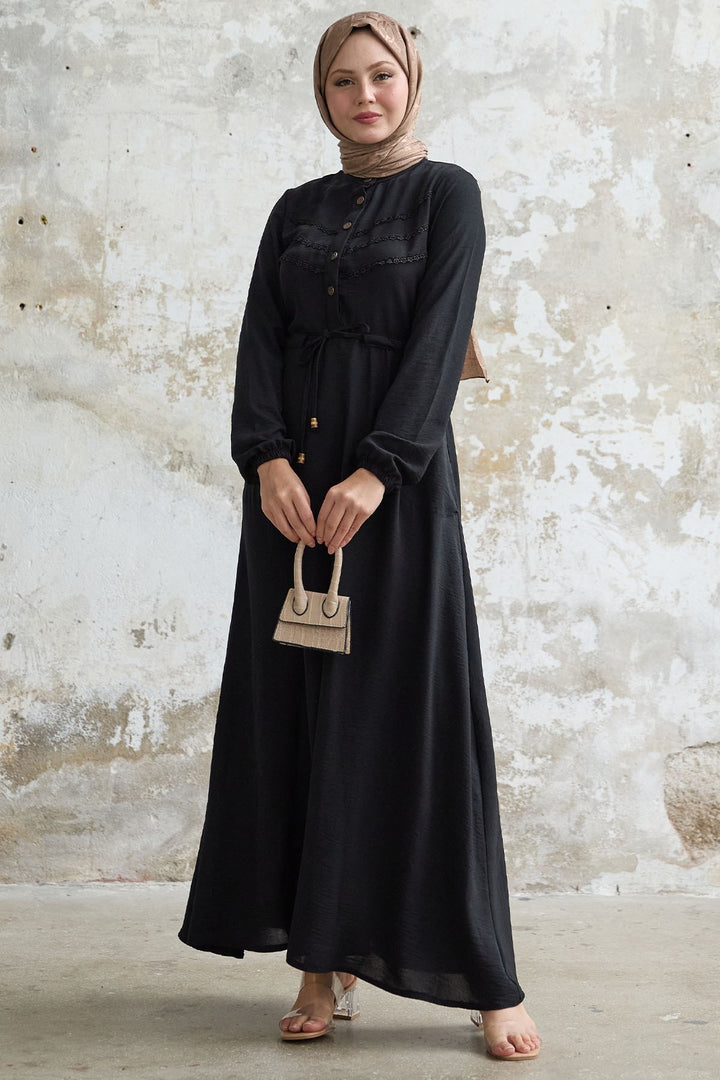 MDS Women Lace Detail Black A-line Dress - Melitopol