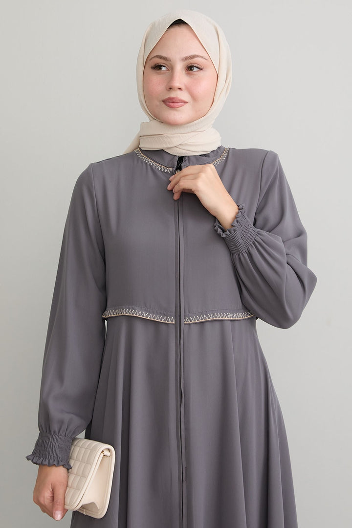 MDS Women Embroidered Mevlana Fabric Gray Ferace - Dublin