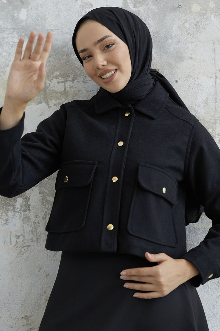 MDS Women Liesa Cover Pocket Cashmere Jacket - Black - Zevenaar