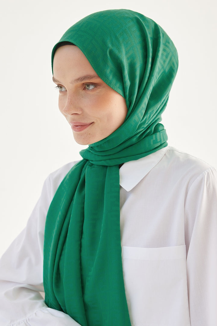 MDS Women Handwoven Jacquard Cotton Scarf - Emerald Green - Cape Breton