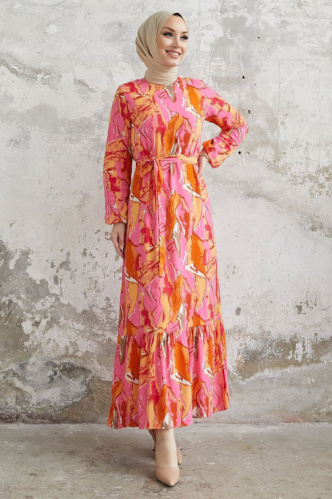 MDS Women Rabel Marbled Patterned Viscose Dress - Orange - Pleasant Hill