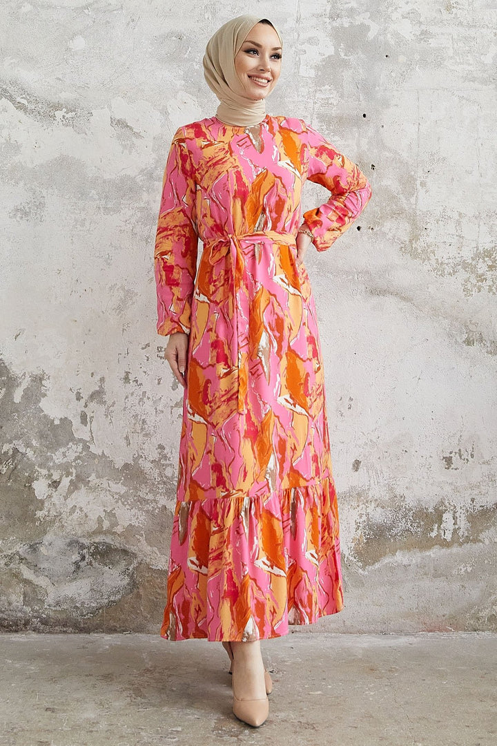MDS Women Rabel Marbled Patterned Viscose Dress - Orange - Pleasant Hill