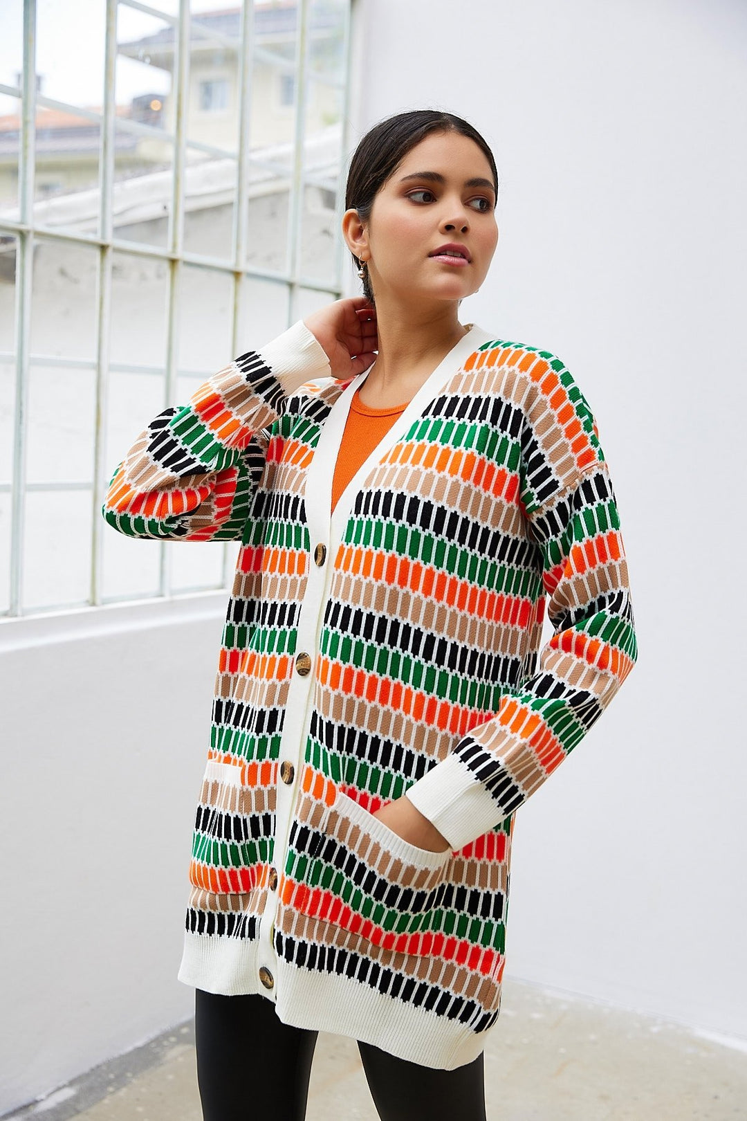 MDS Women Rana Patterned Cardigan - White - Igualada