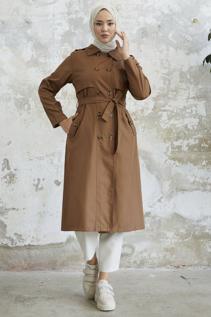 MDS Women Evelina Double Button Detail Trench Coat - Tan - Ciudad Valles