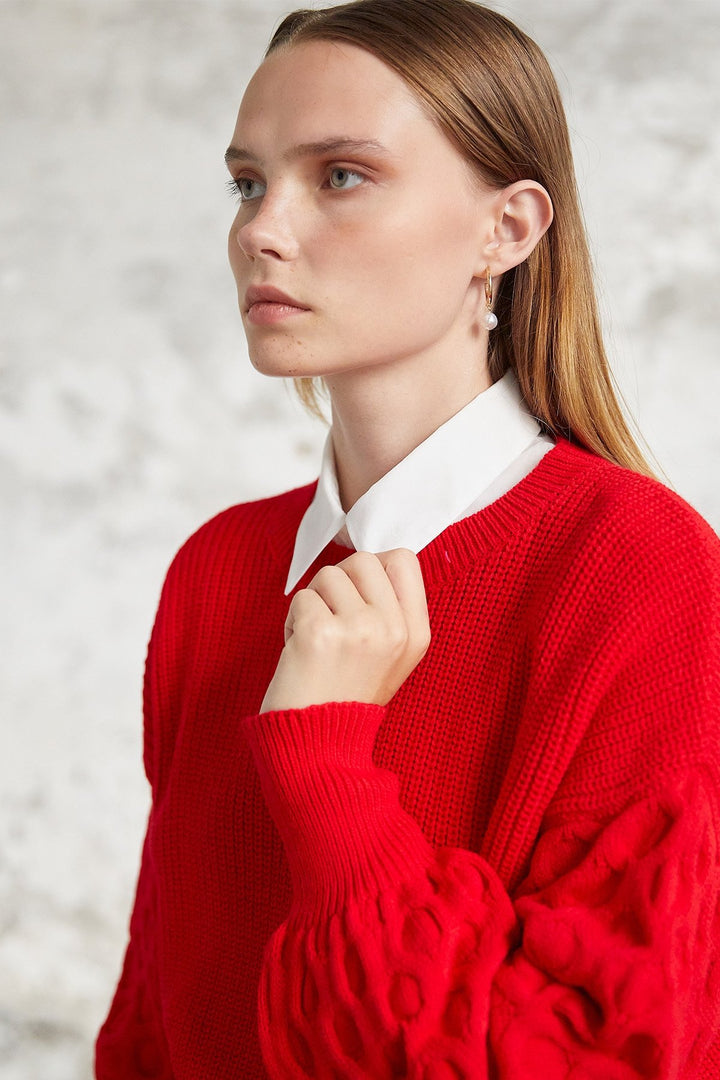 MDS Women Larisa Balloon Sleeve Sweater - Red - Mettmann