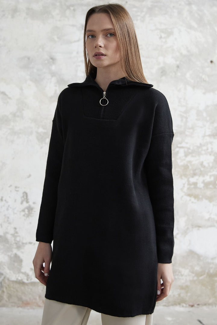 MDS Women Remy Zippered Sweater - Black - Pakenham