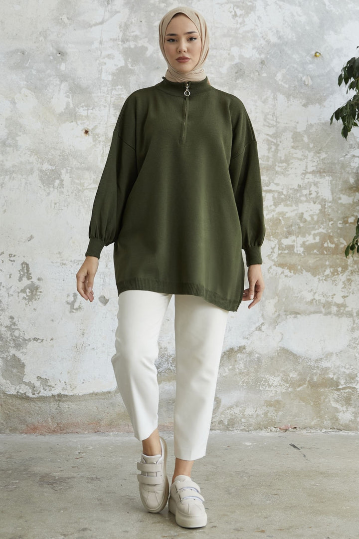 MDS Women Sara Zippered Knit Tunic - Khaki - Bottrop