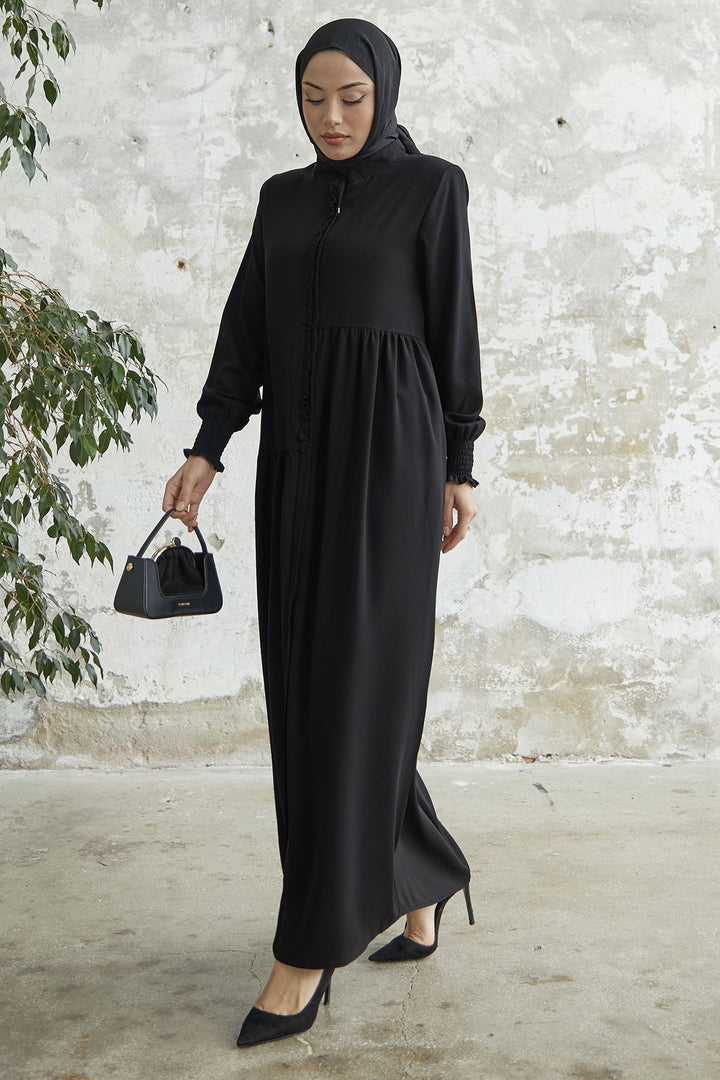 MDS Women Ruffle Flounce Asymmetric Cut Abaya - Black - Egypt Lake-Leto