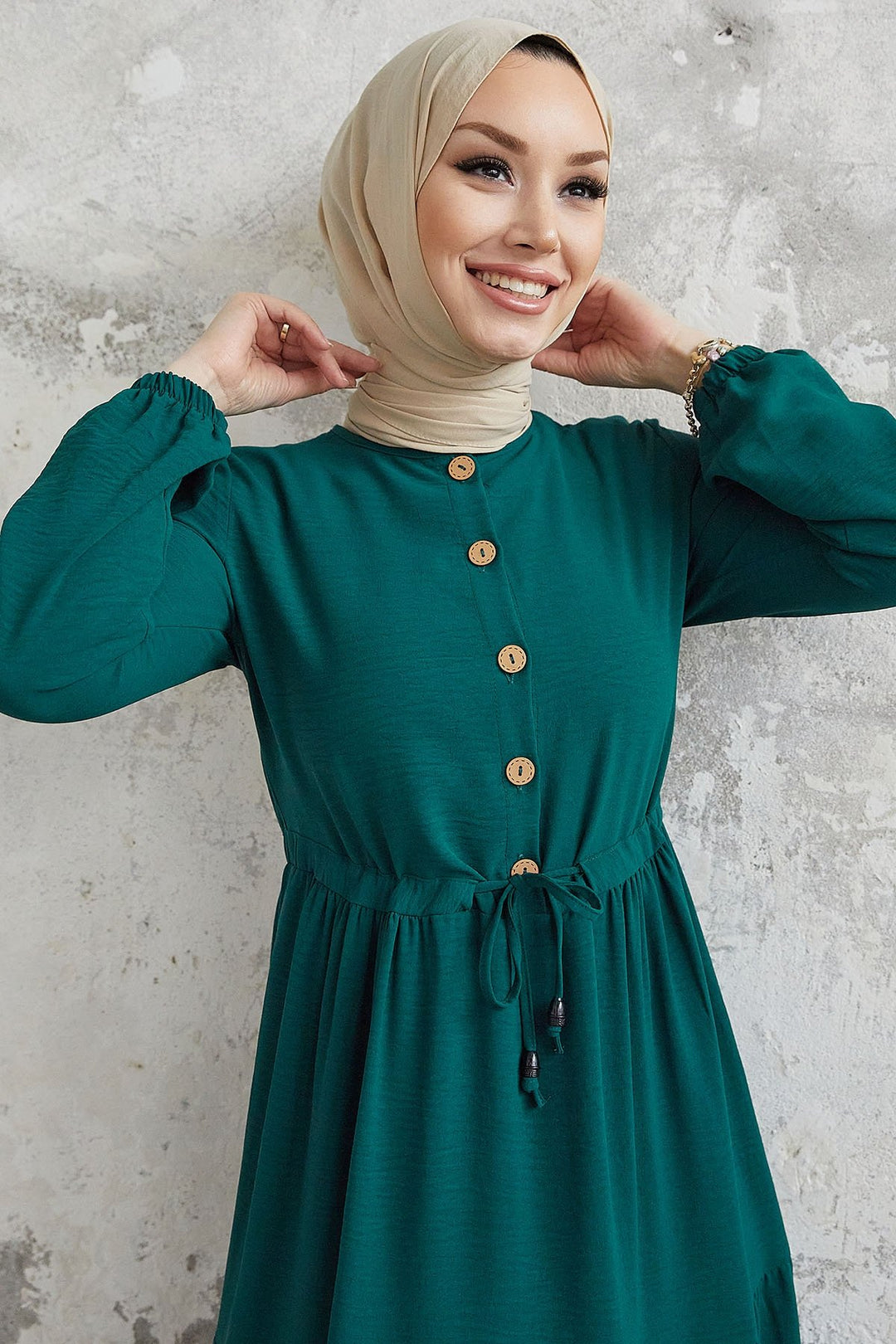 MDS Women Pamela Buttoned Ayrubin Dress - Emerald Green - Huntersville