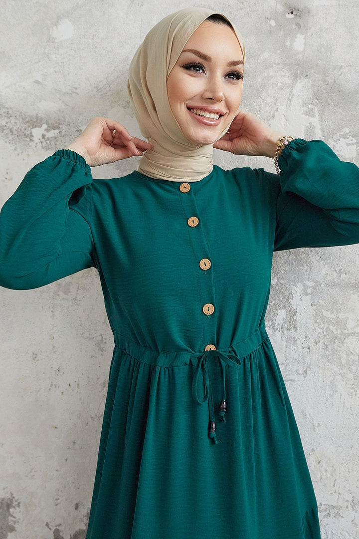 MDS Women Pamela Buttoned Ayrubin Dress - Emerald Green - Huntersville