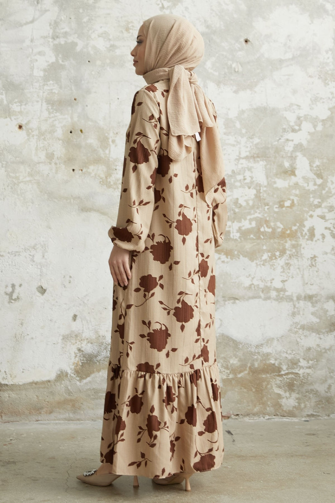 MDS Women Large Flower Pattern Dress - Brown - Dunkerque