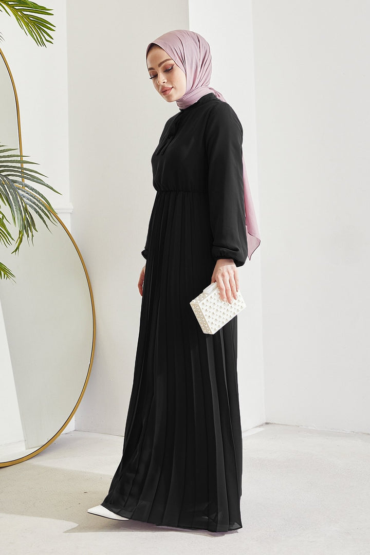MDS Women Pleated Chiffon Dress - Black - Chicoloapan