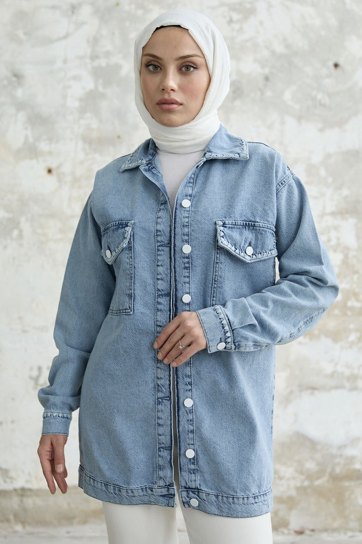 MDS Women Denim Jacket with Flap Pockets - Blue - Mantes-la-Jolie