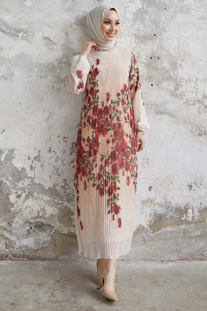 MDS Women Rosie Rose Patterned Ruffled Chiffon Dress - Red - Vincennes