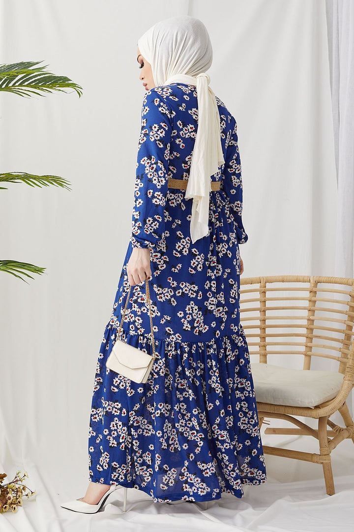 MDS Women Lesa Floral Straw Belted Dress - Indigo - Millcreek