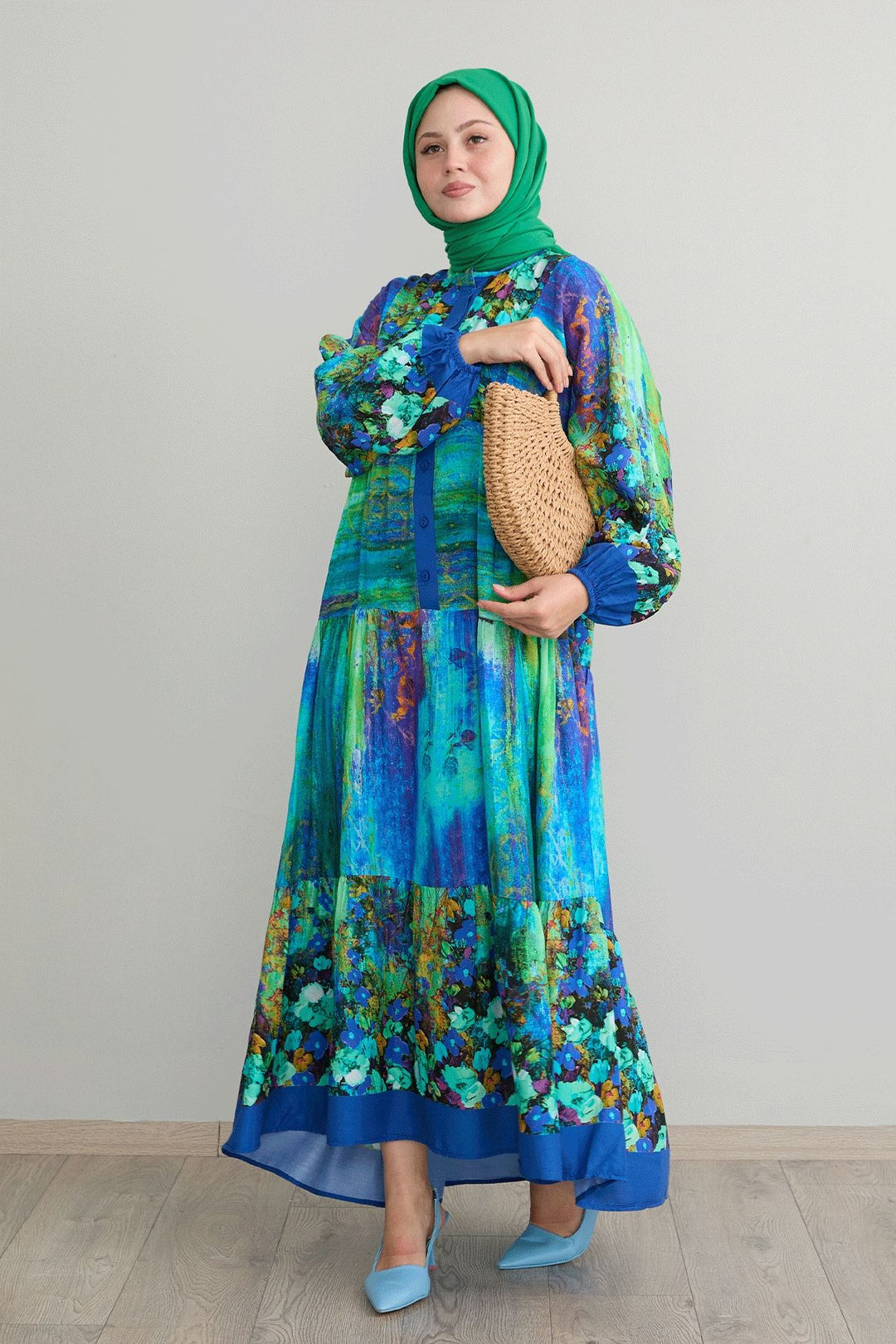 MDS Women Abstract Flowered Green Viscose Dress - Melchor Ocampo
