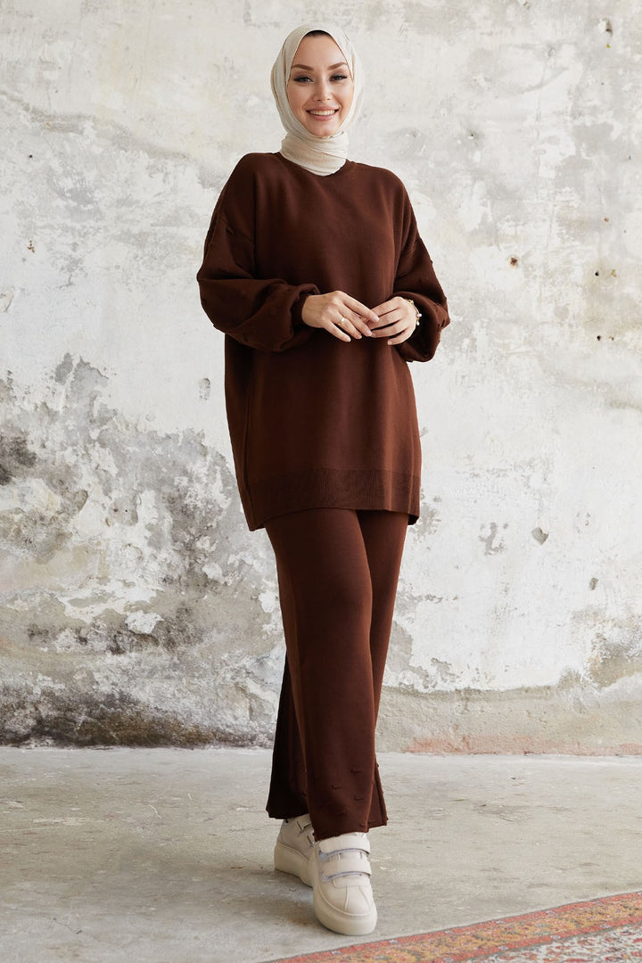 MDS Women Arsen Collar Detail Knit Set - Bitter Coffee - Arles