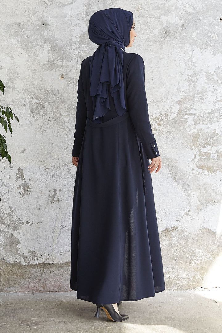 MDS Women Emery Belted Shirt Collar Abaya - Navy - King’s Lynn