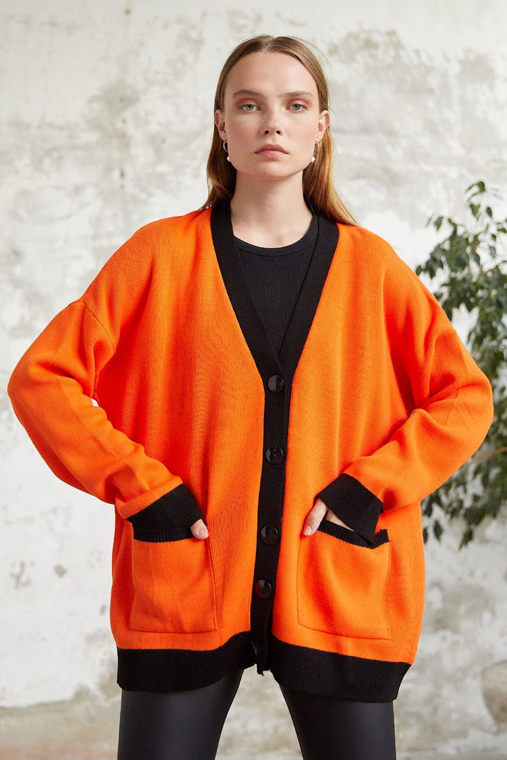 MDS Women Vega Pocket Sweater - Orange - Rye