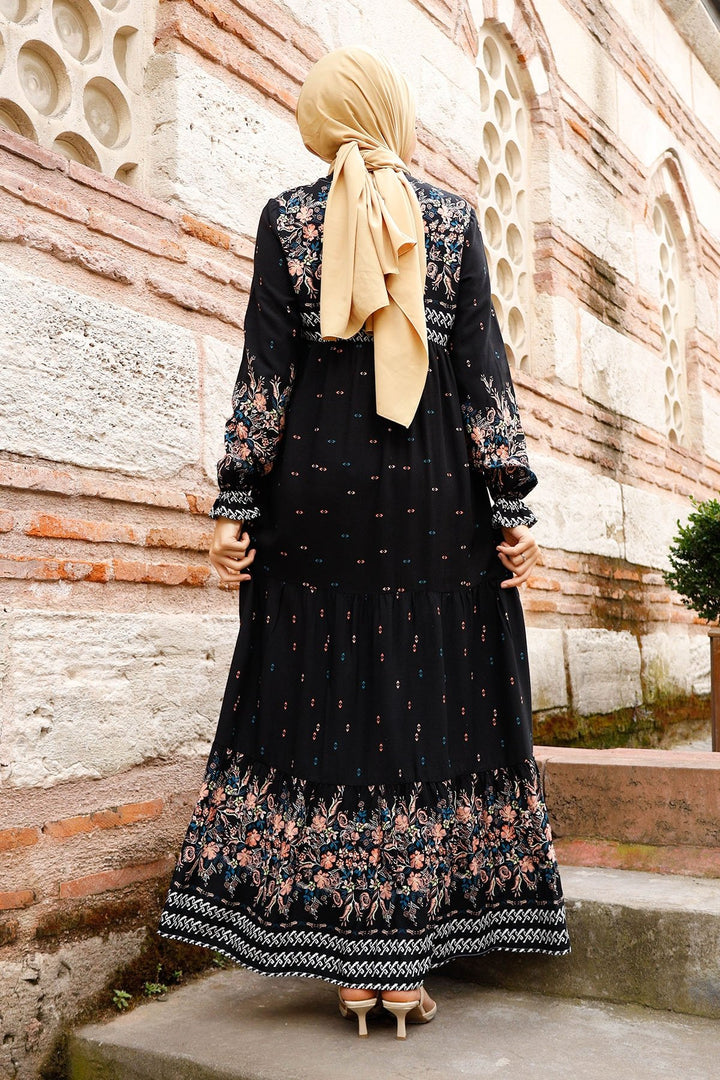 MDS Women Flowy Dress with Watery Pattern - Black - North Shields