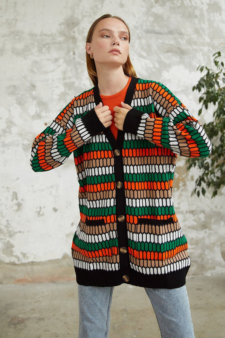 MDS Women Rana Patterned Cardigan - Black - Deinze