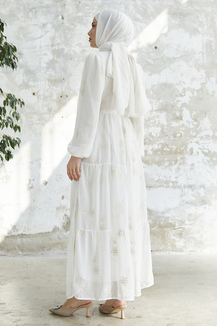 MDS Women Daisy Patterned Belted Chiffon Dress - White - Neuss