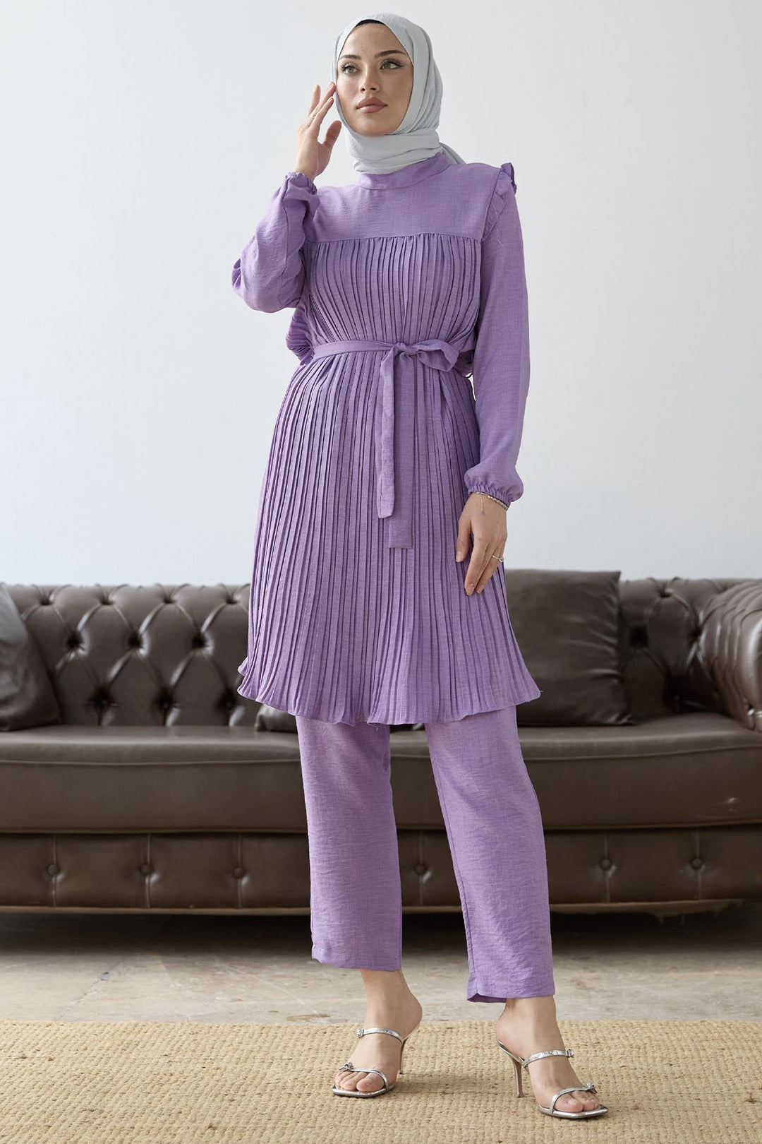 MDS Women Front Pleated Ruffle Detail Set - Lilac - Maspalomas