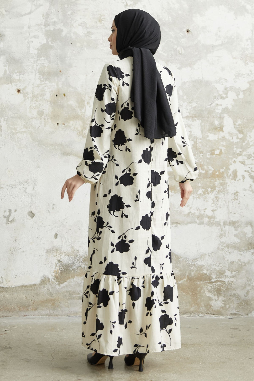 MDS Women Large Flower Pattern Dress - Black - Timişoara