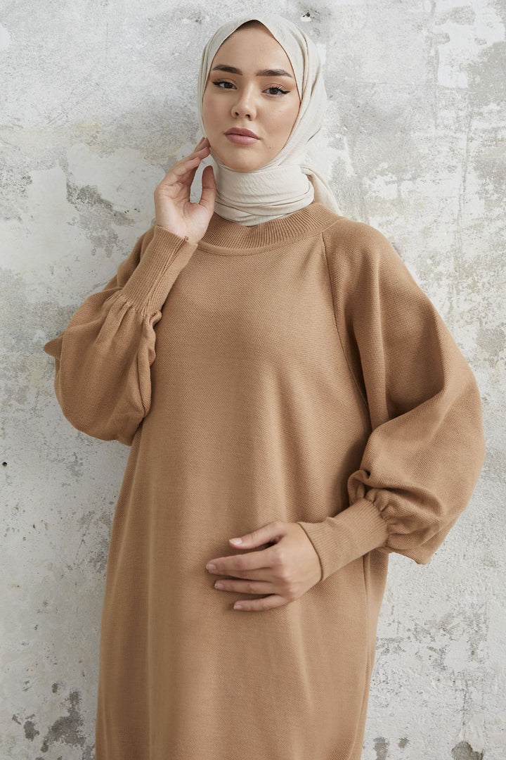 MDS Women Mina Balloon Sleeve Knit Dress - Milky Coffee - Cumbernauld