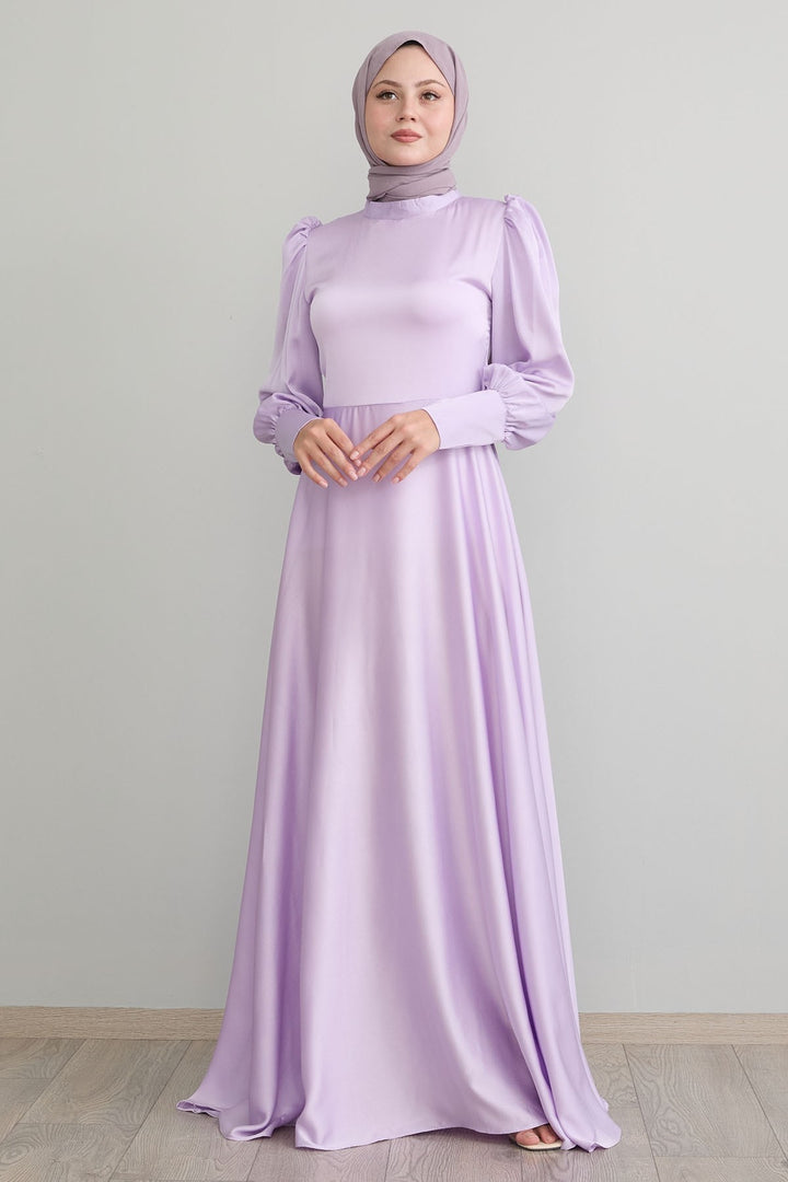 MDS Women Sleeve Zippered Lilac Satin Dress - Monrovia