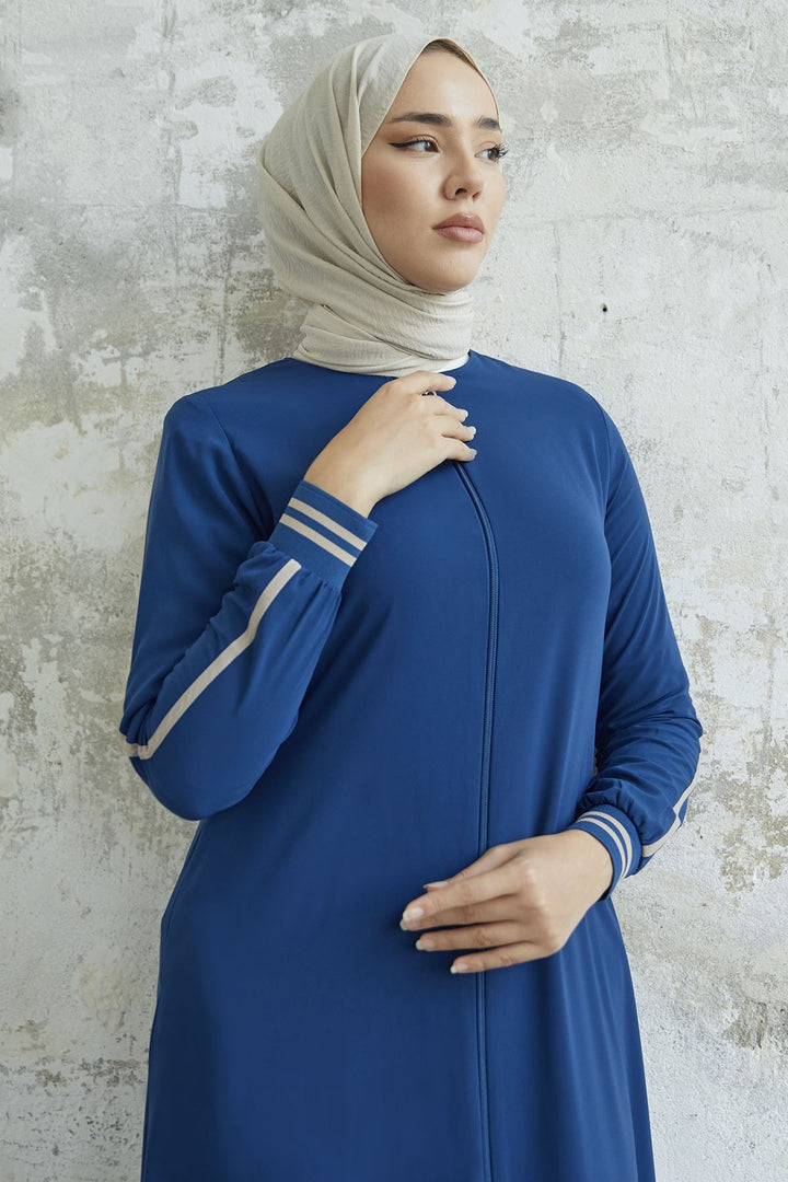 MDS Women Hazel Striped Patterned Abaya - Indigo - Fort McMurray