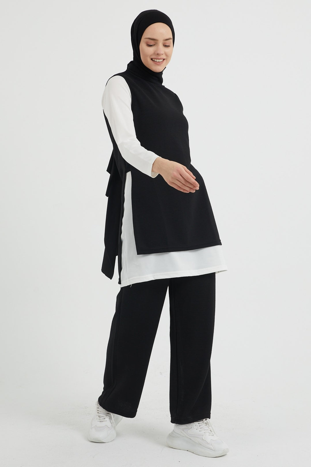 MDS Women Side Slit Three Piece Outfit Set - Black - Southampton