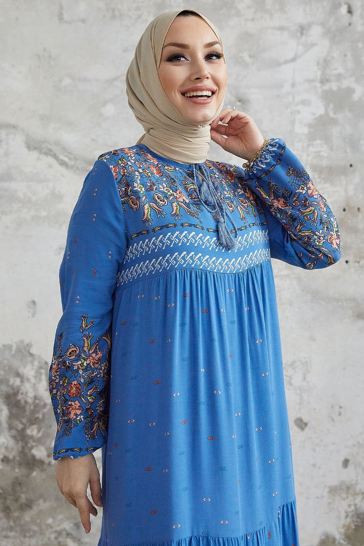 MDS Women Flowy Dress with Watery Pattern - Saxe Blue - Baden-Baden