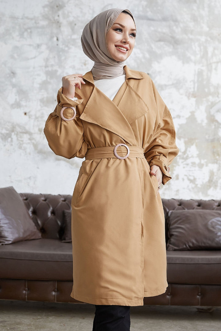 MDS Women Double-Breasted Ring Detail Slouchy Trench Coat - Beige - Brasschaat