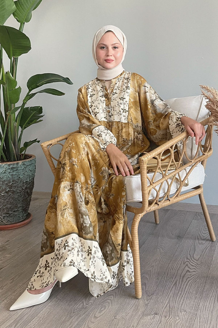 MDS Women Crunchy Flower Detail Camel Viscose Dress - Salt Lake City