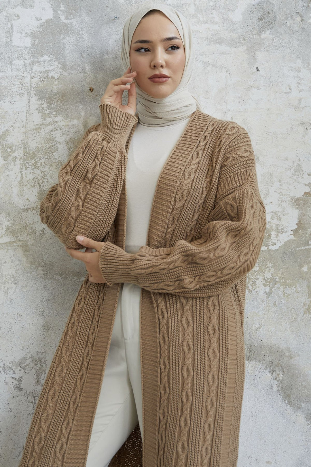 MDS Women Molly Chain Pattern Knit Cardigan - Camel - Leavenworth