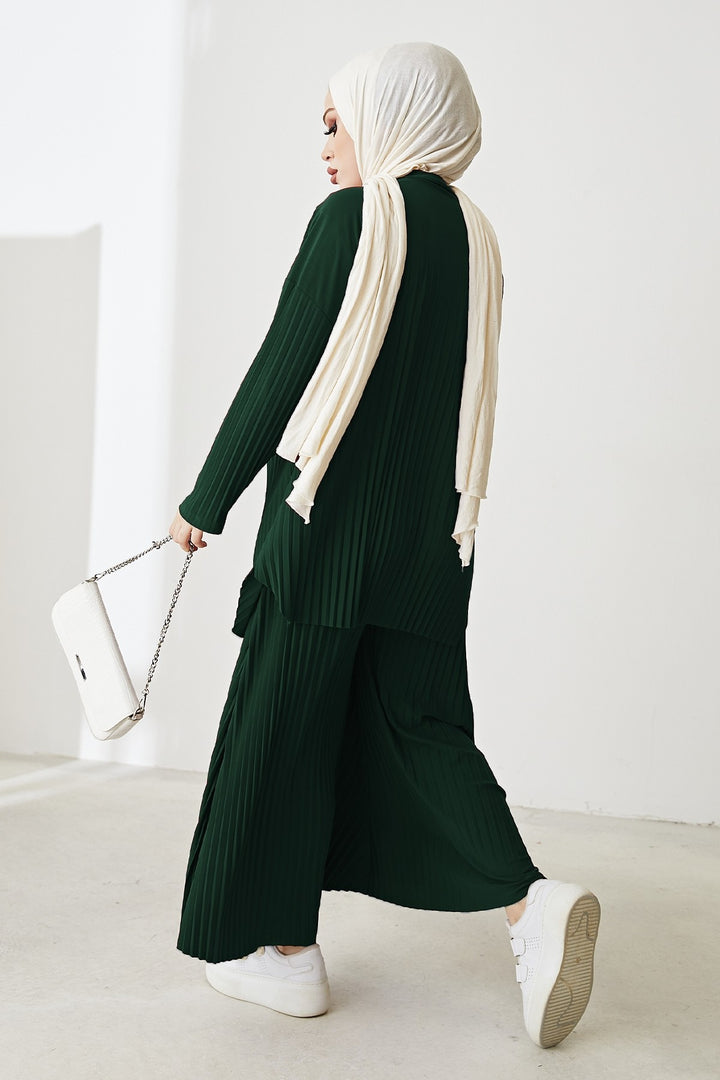 MDS Women Pleated Pants Tunic Emerald Two-Piece Set - Tepalcatepec