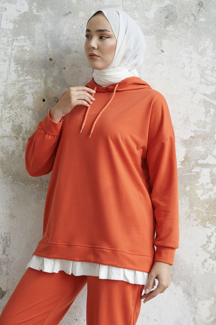 MDS Women Losya Sides Zippered Hooded Two Piece Set - Orange - Crosby