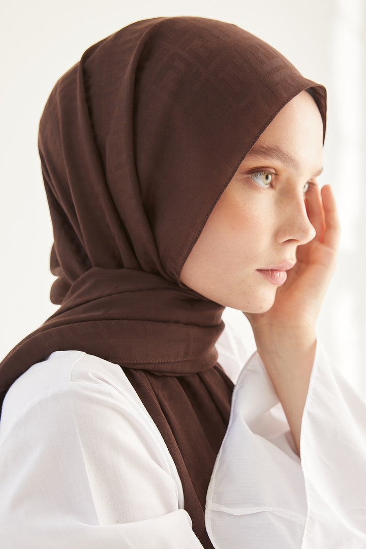 MDS Women Handwoven Jacquard Cotton Scarf - Bitter Coffee - Abbotsford