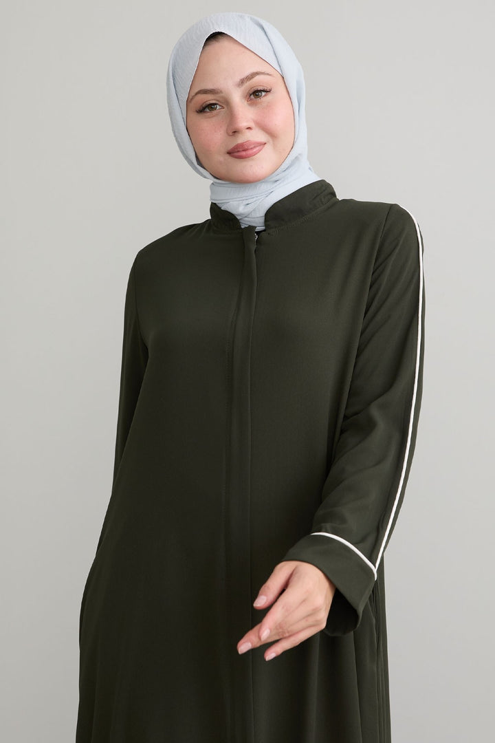 MDS Women Salvia Loose Sleeve Biye Patterned Khaki Ferace - Mankato