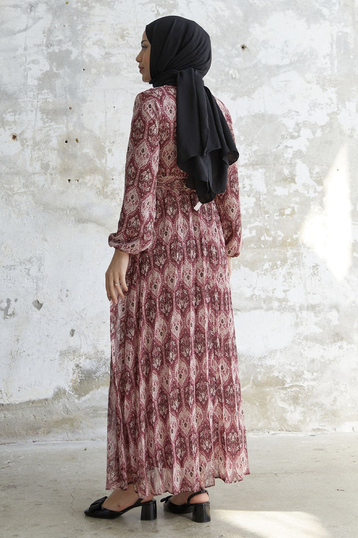 MDS Women Belted Ethnic Pattern Chiffon Dress - Purple - Kelowna