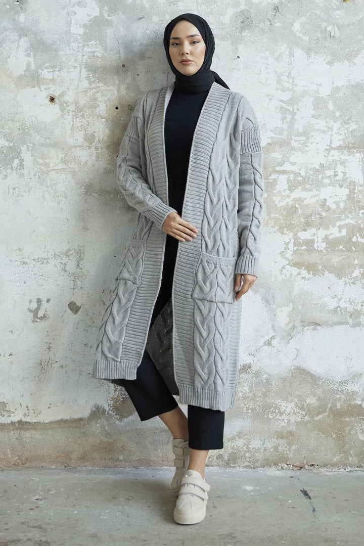 MDS Women Eriyas Cable Knit Pocket Cardigan - Gray - Khmelnytskyi