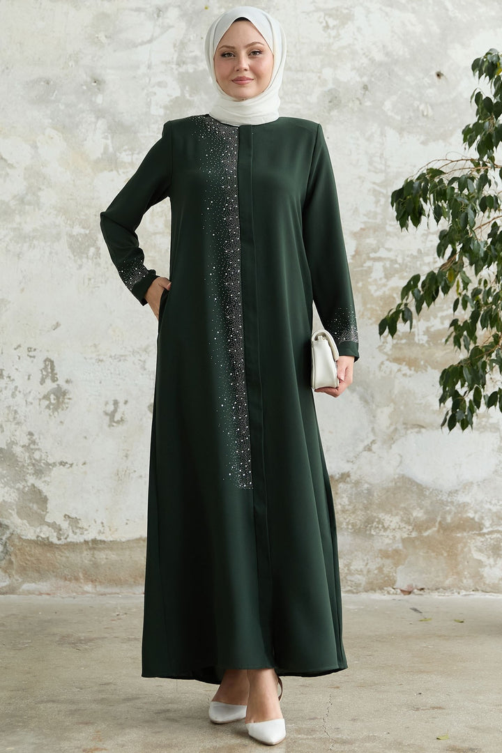 MDS Women Beige Abaya with Stone Embellishments on the Right Side - Pontiac