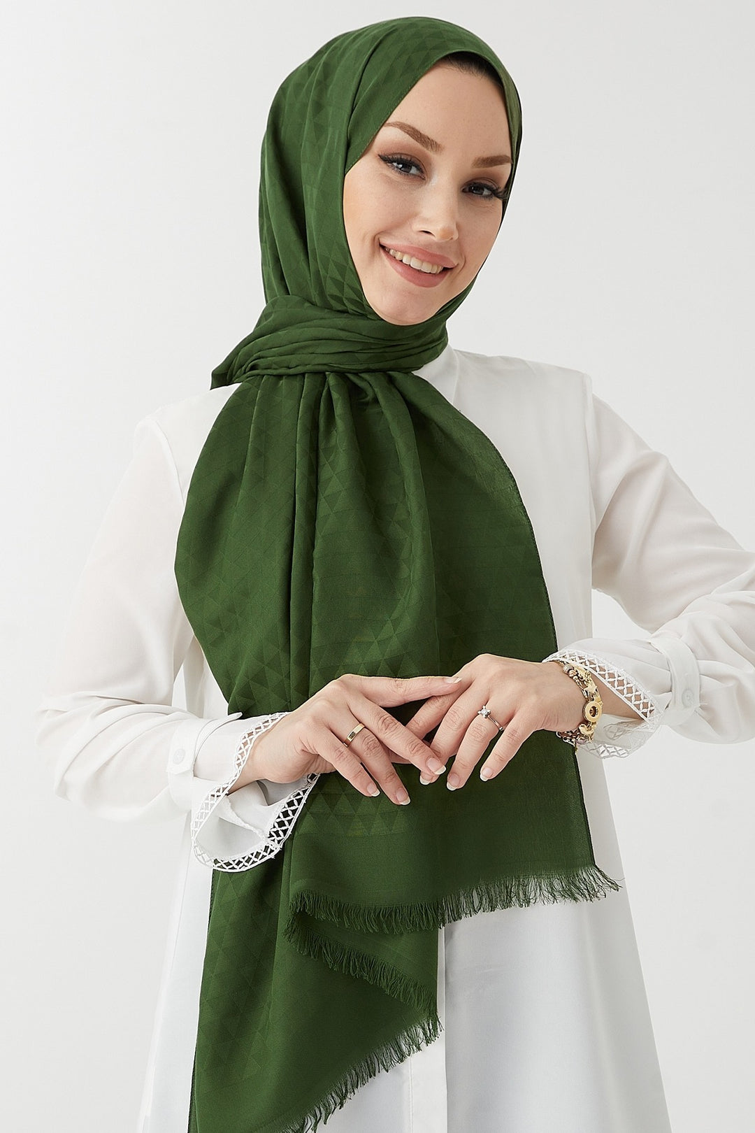 MDS Women Prism Pattern Cotton Jacquard Scarf - Khaki - Anzio
