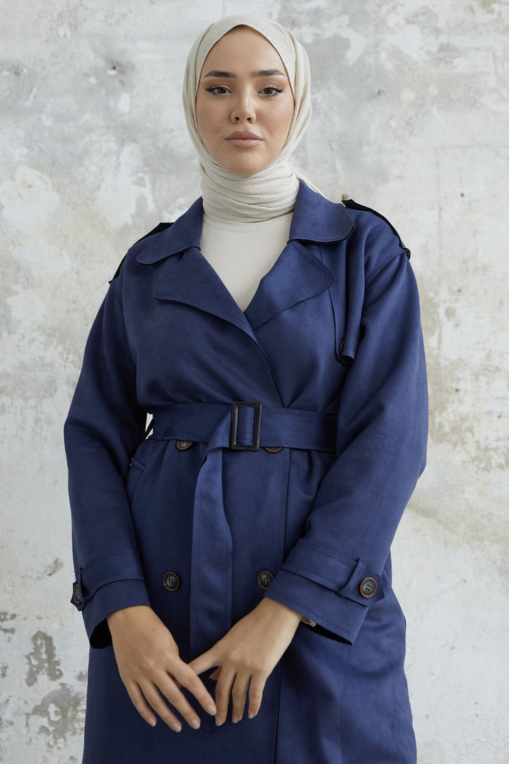 MDS Women Minka Belted Scuba Diving Trench - Navy - Romny