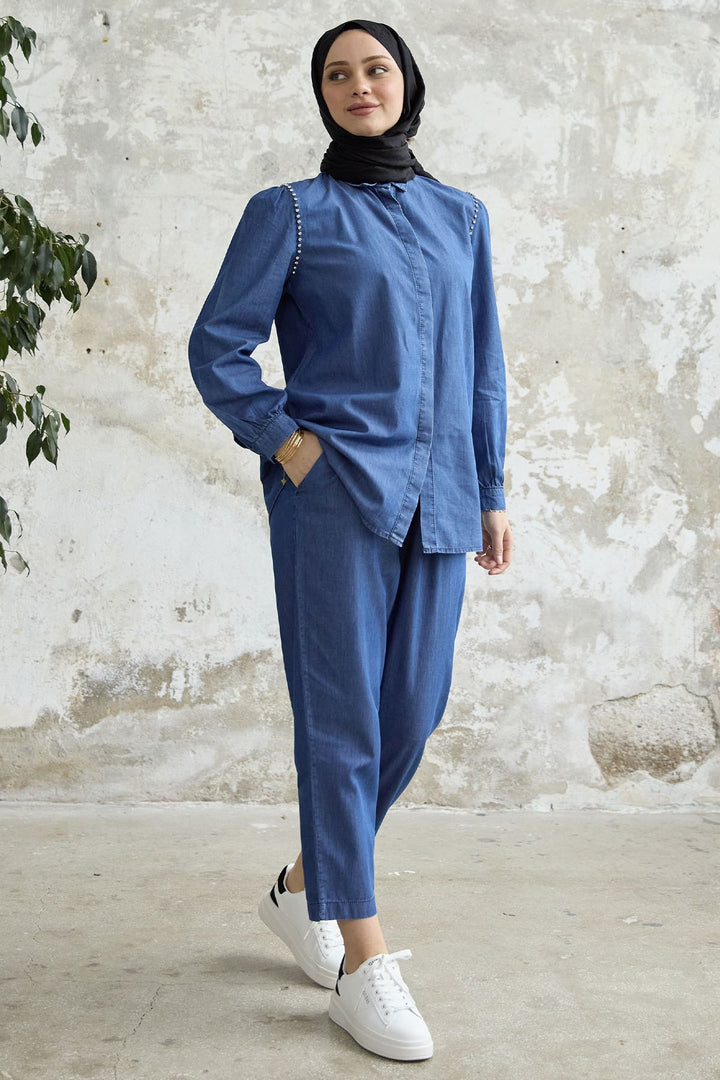 MDS Women Stone Washed Denim Two Piece Set - Dark Blue - Pesaro